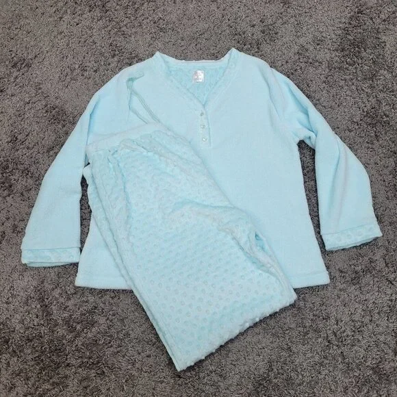 New Jaclyn Intimates Size 2X Piece Plush Blue Fleece Pajama Set Super Soft! - Picture 6 of 11